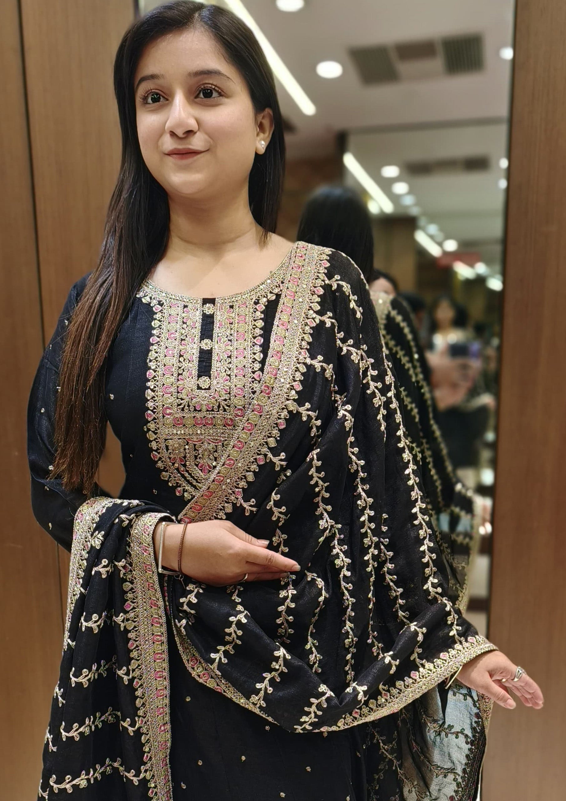 Black Color Silk Embroidered Salwar Suit